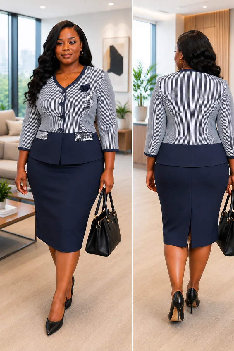 Navy Pinstripe Skirt Suit